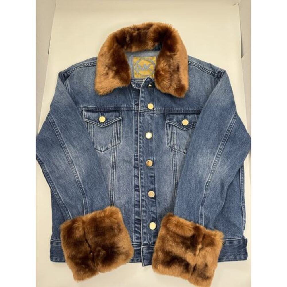 Michael Kors Faux Fur Collar Denim Jacket Size M-L